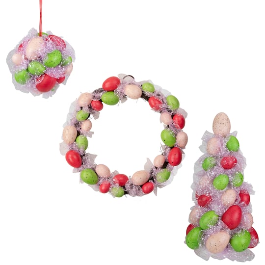 3-Piece Speckled Easter Egg Tree Ball and Wreath Set
